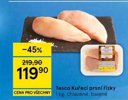 Tesco Kuřecí prsní řízky, 1 kg, chlazené, balené 