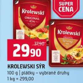 KROLEWSKI SÝR 100 g plátky vybrané druhy 