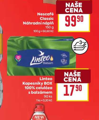 Linteo Kapesníky BOX 100% celulóza s balzámem 90 ks