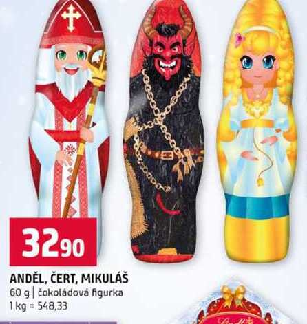 ANDĚL, ČERT, MIKULÁŠ 60 g čokoládová figurka 