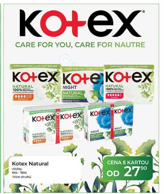 Kotex Natural vložky 6ks - 16ks