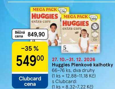 Huggies Plenkové kalhotky, 66-76 ks, dva druhy