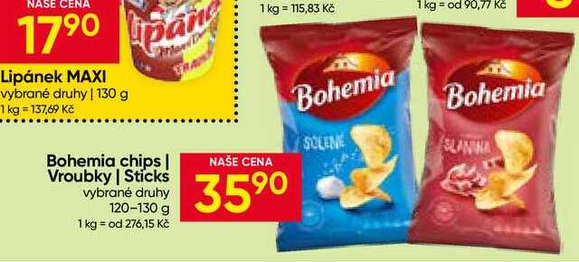 Bohemia chips vybrané druhy 120-130 g