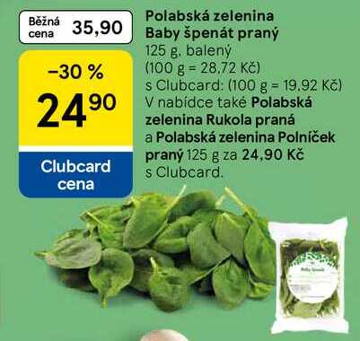 Polabská zelenina Baby špenát praný, 125 g, balený  
