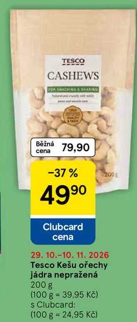Tesco Kešu ořechy jádra nepražená, 200 g