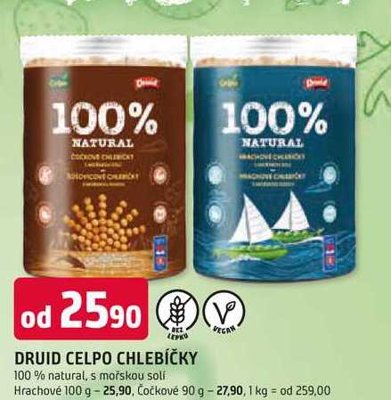 DRUID CELPO CHLEBÍČKY 100% natural, s mořskou soli VEGAN Hrachové 100 g