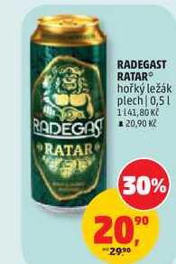 RADEGAST RATAR hořký ležák plech, 0,5 l