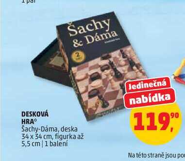 DESKOVÁ HRA Sachy-Dáma, deska 34 x 34 cm, figurka až 5,5 cm, 1 balení 
