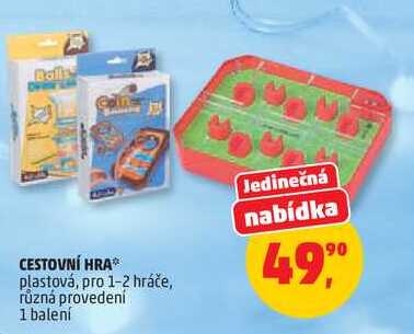 CESTOVNÍ HRA plastová, pro 1-2 hráče, různá provedení, 1 balení