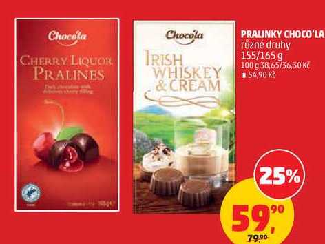 PRALINKY CHOCO'LA různé druhy, 155/165 g 