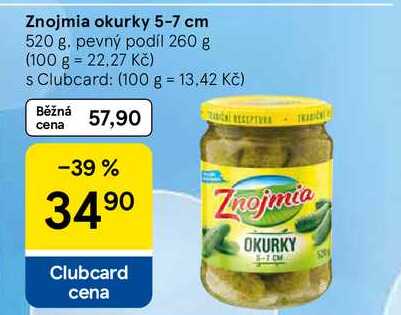 Znojmia okurky 5-7 cm, 520 g. pevný podíl 260 g  