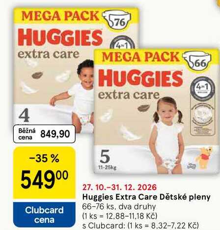 Huggies Extra Care Dětské pleny, 66-76 ks, dva druhy