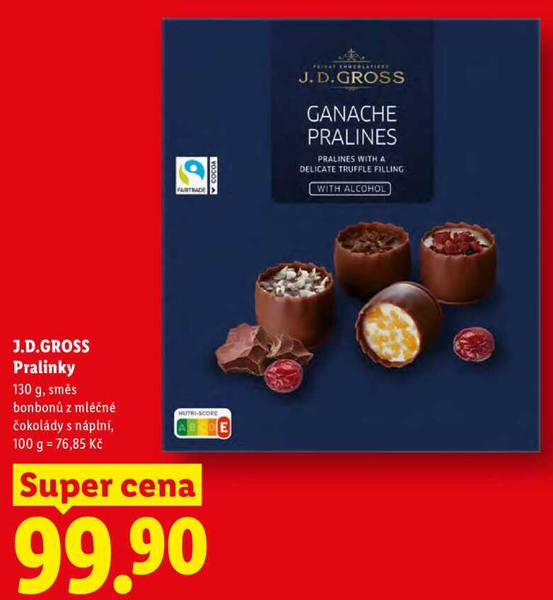 J.D.GROSS Pralinky, 130 g, směs bonbonů z mléčné čokolády s náplní