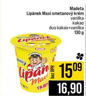 Madeta Lipánek Maxi smetanový krém vanilka kakao duo kakao+vanilka 130 g