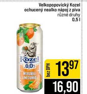 Velkopopovický Kozel ochucený nealko nápoj z piva různé druhy 0,5l