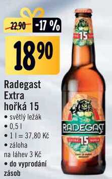 Radegast Extra hořká 15 světlý ležák, 0,5 l