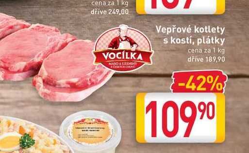 Vepřové kotlety s kostí, plátky cena za 1 kg 