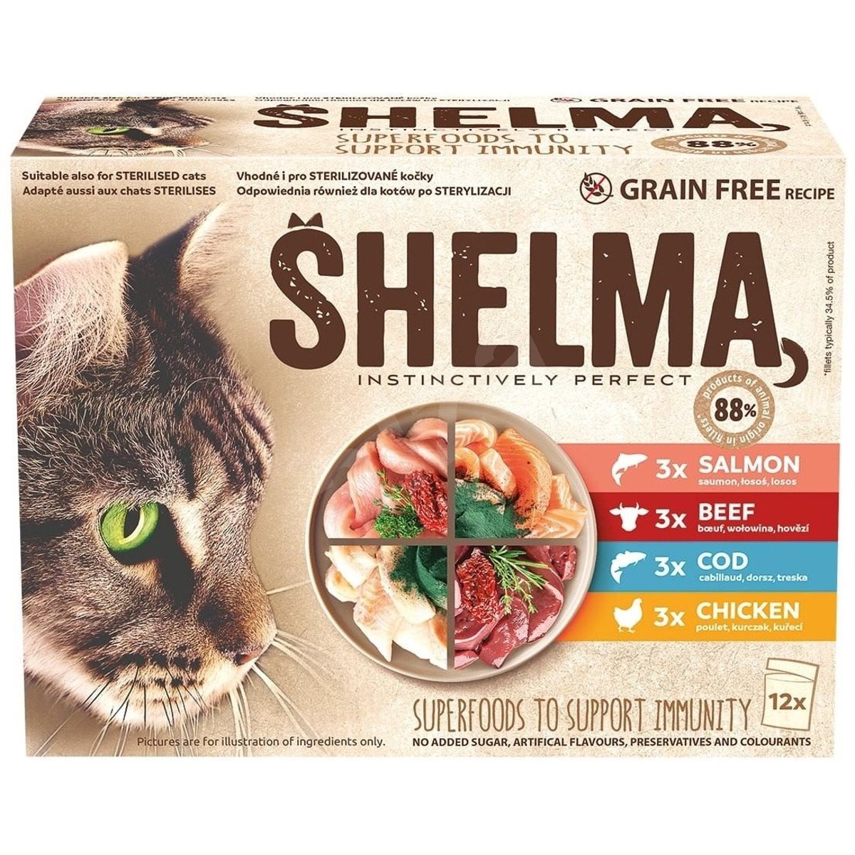 Shelma Bezobilné dušené filetky výběr z masa a ryb 12×85 g