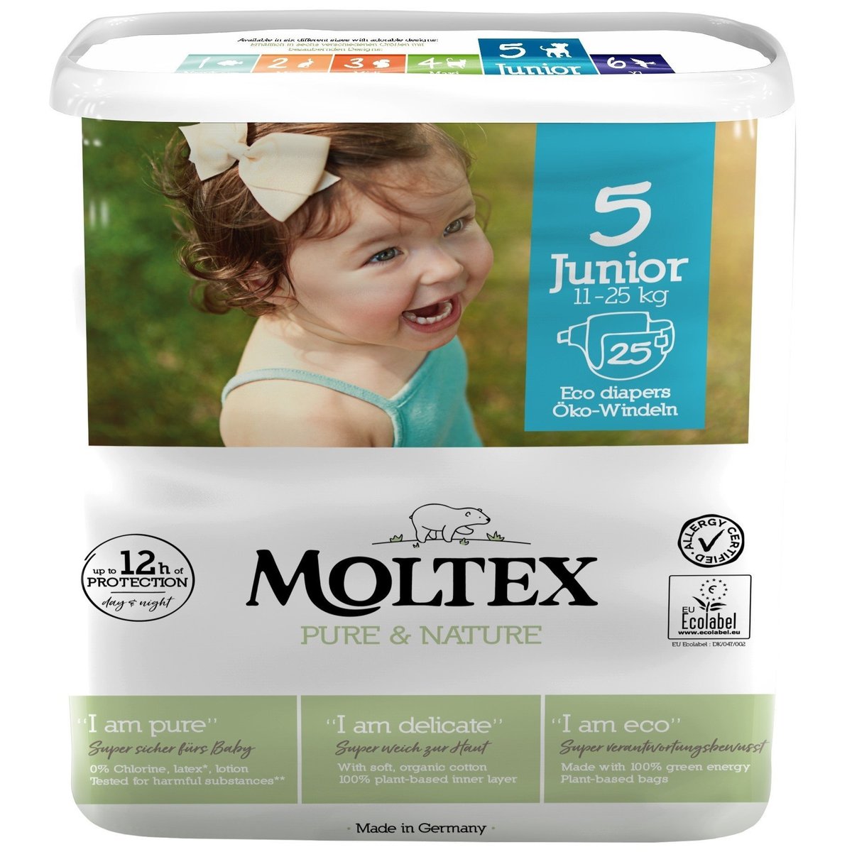 Moltex Pure & Nature EKO Jednorázové dětské plenky junior 11–25 kg (velikost 5–6)