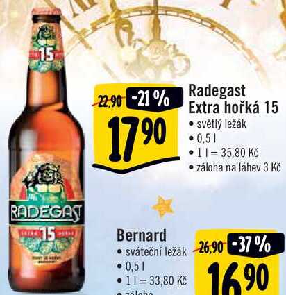 Radegast Extra hořká 15 světlý ležák, 0,5 l