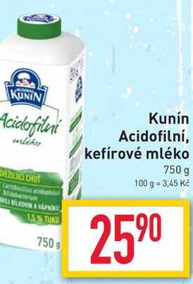 Kunín Acidofilní, kefírové mléko 750g 