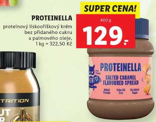PROTEINELLA proteinový lískooříškový krém bez přidaného cukru a palmového oleje, 400 g