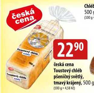 česká cena Toustový chléb pšeničný světlý, tmavý krájený, 500 g 
