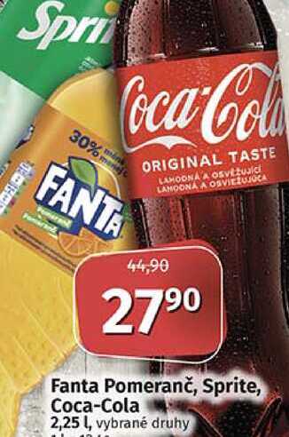 Fanta Pomeranč, Sprite, Coca-Cola 2,25 l, vybrané druhy 