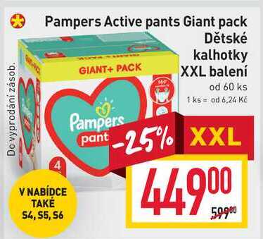 Pampers Active pants Giant pack Dětské kalhotky XXL balení od 60 ks 