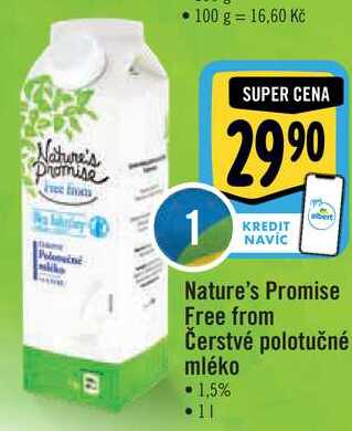 Nature's Promise Free from Čerstvé polotučné mléko 1,5%, 1 l