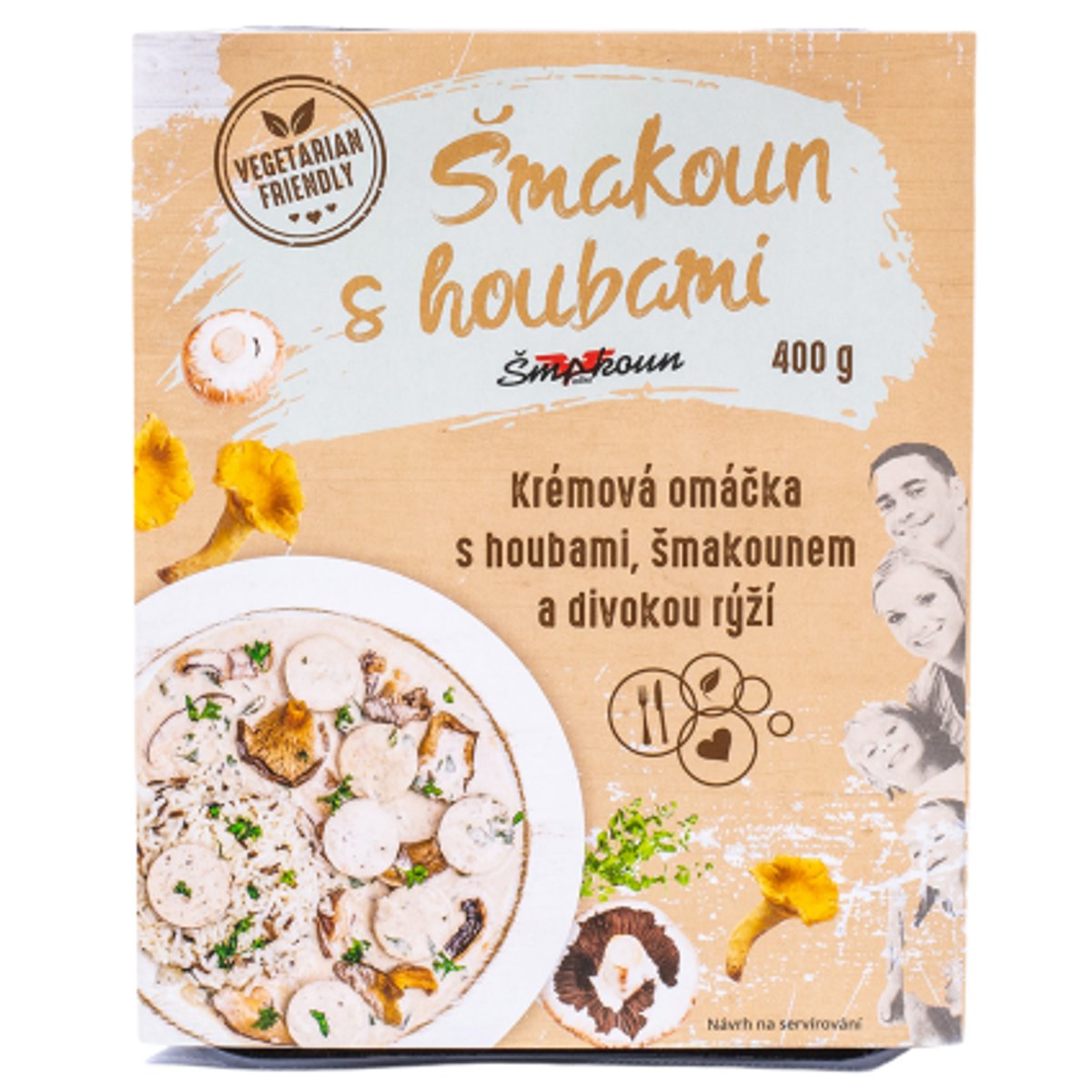Šmakoun s houbami Krémová omáčka s houbami, šmakounem a divokou rýží