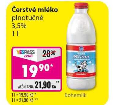 Čerstvé mléko plnotučné 3,5% 1l