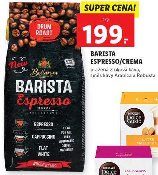 BARISTA ESPRESSO/CREMA pražená zrnková káva, směs kávy Arabica a Robusta, 1 kg