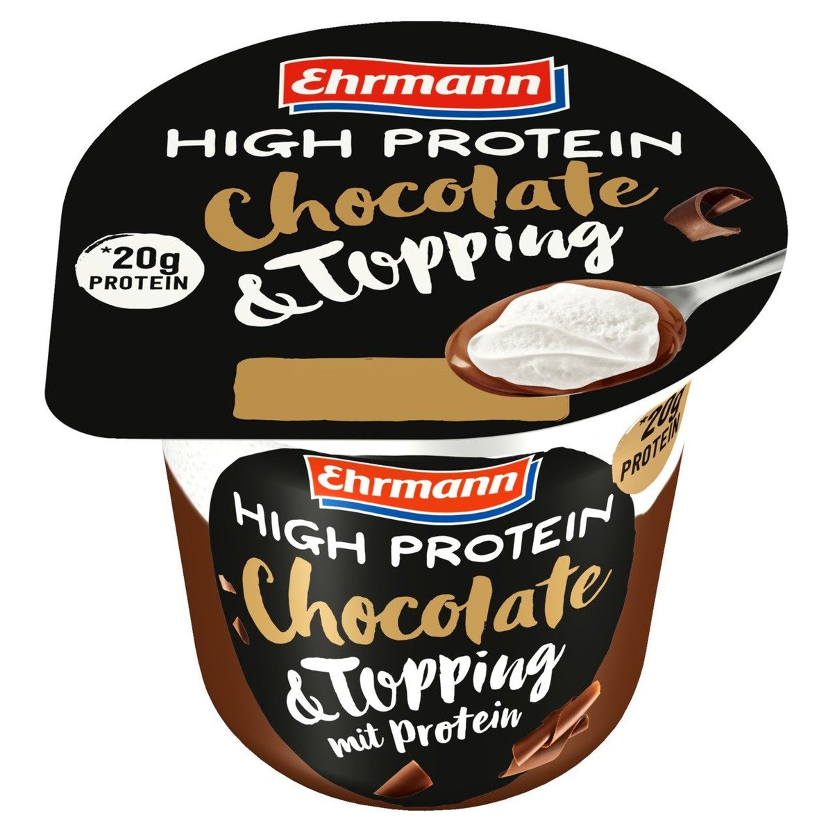 Ehrmann High Protein pudding s toppingem čokoláda