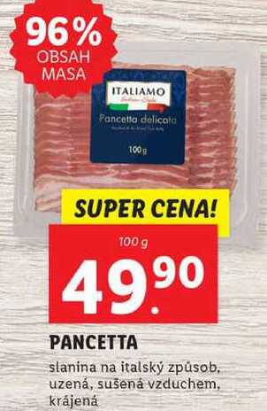 PANCETTA slanina na italský způsob, uzená, sušená vzduchem, krájená, 100 g