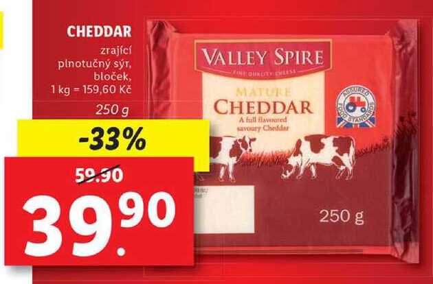 CHEDDAR zrající plnotučný sýr, bloček, 250 g