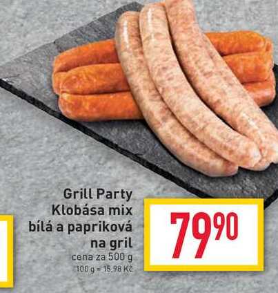 Grill Party Klobása mix bílá a papriková na gril cena za 500 g