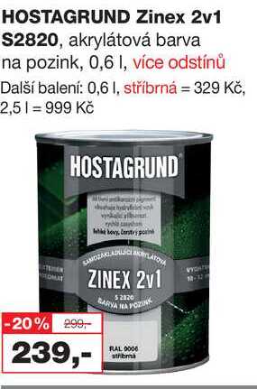HOSTAGRUND Zinex 2v1 S2820, akrylátová barva na pozink, 0,6 l, více odstínů