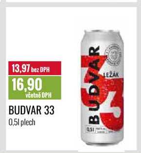 BUDVAR 33 Pivo plech 0,5l 