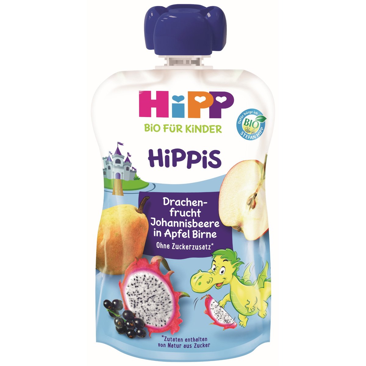 HiPP BIO Kapsička Hippis jablko, hruška, dračí ovoce a černý rybíz