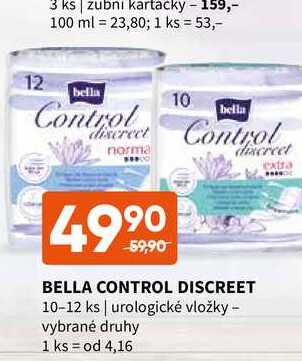  BELLA CONTROL DISCREET 10-12 ks | urologické vložky  