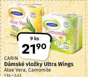 CARIN Dámské vložky Ultra Wings Aloe Vera, Camomile 9ks 