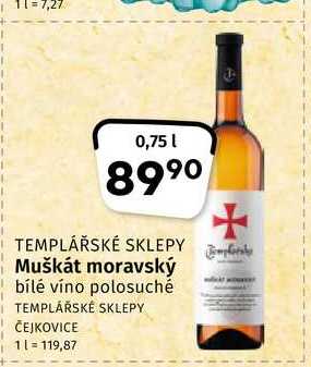 Muškát moravský bílé víno polosuché 0,75l