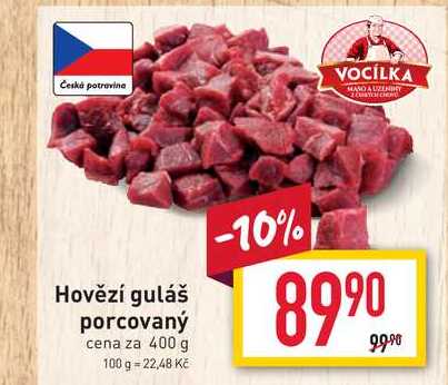 Hovězí guláš porcovaný cena za 400 g