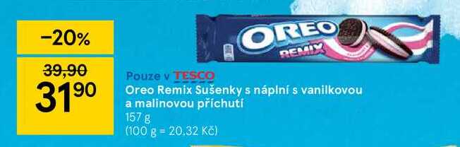 Oreo Remix Sušenky s náplní s vanilkovou a malinovou příchuti 157 g