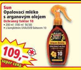 Sun Opalovací mléko s arganovým olejem Ochranný faktor 10 200 ml