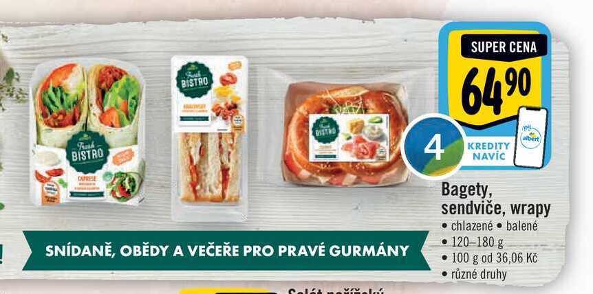   Bagety, sendviče, wrapy chlazené balené 120-180 g 