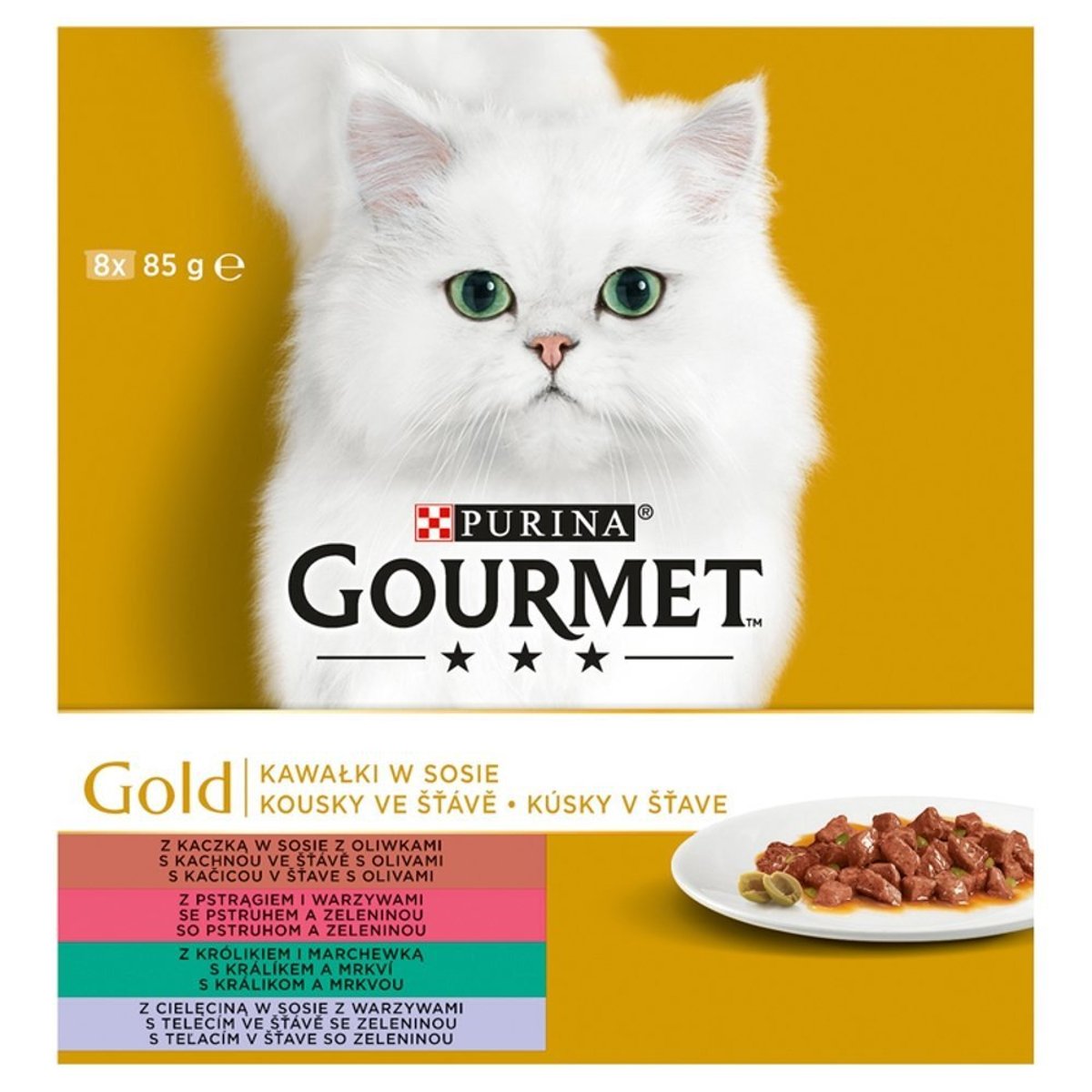 Gourmet Gold Multipack konzervy pro kočky s kousky ve šťávě se zeleninou 8×85 g pro kočky