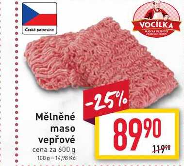 Mělněné maso vepřové cena za 600g