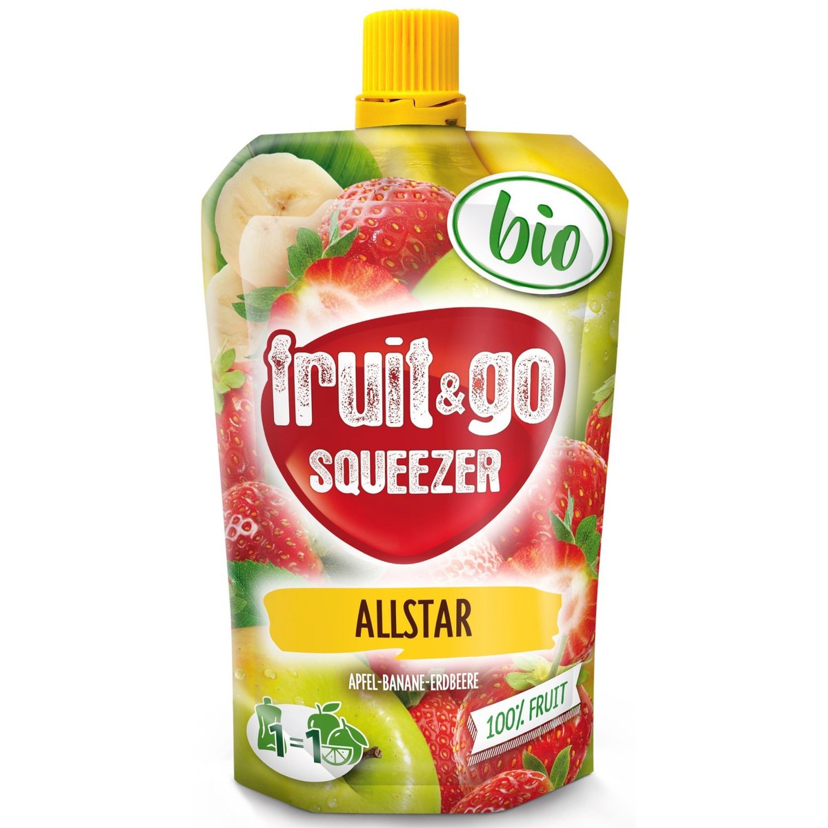 Fruit & go BIO Allstar ovocný snack jablko, banán a jahoda